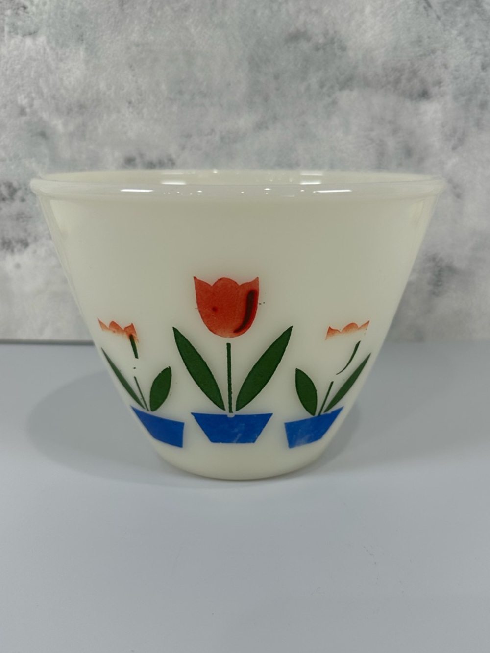 Fire King Nesting Mixing Bowl Tulip 1950’s Milk Glass Small Vintage *Fading